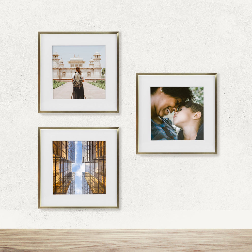 NEW 3-Pack, Gold Metal, 11x11 Photo Frame (8x8 Matted)