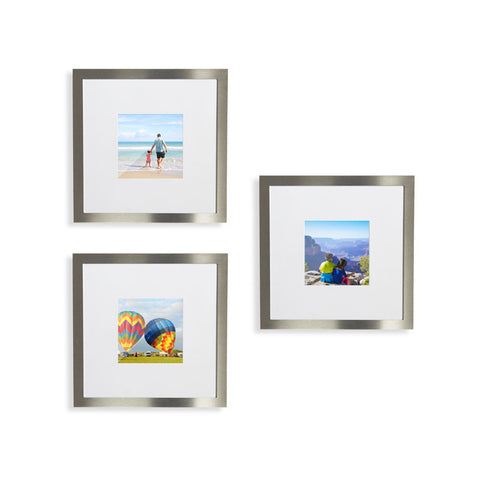 NEW 3-Pack, Brushed Silver, 8x8 Photo Frame (4x4 Matted)