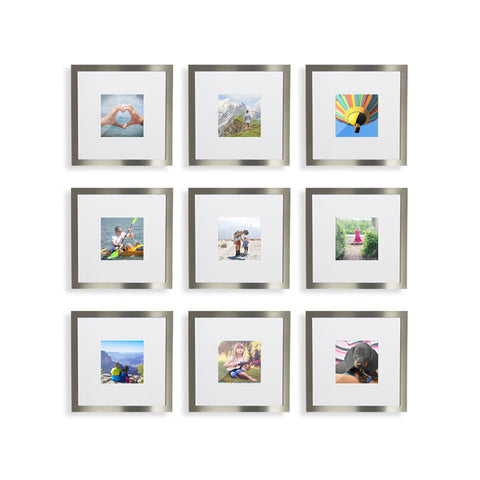 NEW 9-Pack, Brushed Silver, 8x8 Photo Frame (4x4 Matted)